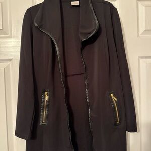 Chico's Black Open-Front Blazer with Gold Zip Pockets